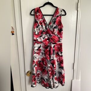 Vintage Fashion Bug red white and black Floral dress size 10